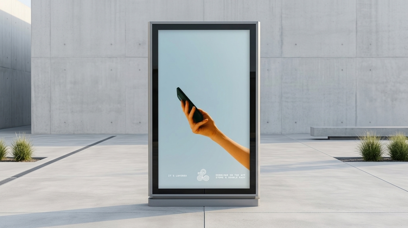 It's Layered billboard in a calm urban setting